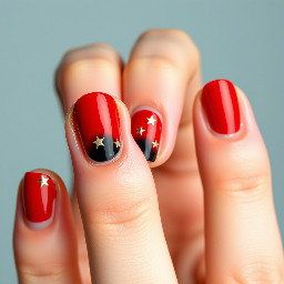 Red nails, black tips and stars