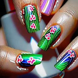 Given inspired nails. Make them recognizable, not subtle. I dont want anything too detailed though, it needs to be manageable for the nail artist.