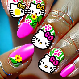 hello kitty summer nails with 3d stuff medium almond shape