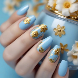 baby blue with gold and flowers