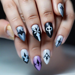 Kingdom hearts themed nails for short-med pointed almomd nails