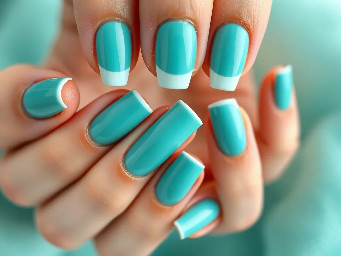 TEAL NAILS 🩵 SOME FINGERS ARE FRENCH TIP SOME ARE PLAIN FULL COLORED TEAL FINGERS