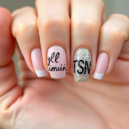 simple nails where on one nail  there is yll limani writen in it and the other TSN also make them matt and french with no glitter