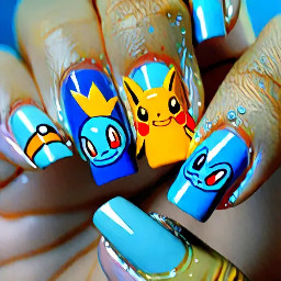 Simple Pokemon nails featuring Shinx, Mudkip and Poliwhirl