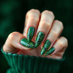 Simple yet intricate nails based on DC villain Poison Ivy. I want them to be badass yet whimsical