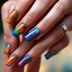long square nails- ring finger must have OM sign, for the rest of the fingers you can freestyle. requirements- goa trance vibe, shivadelic vibe.