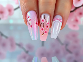 Dreamy pink liminal pool aesthetic.   Can you explain what the set would look like   Absolutely! This photo gives me a dreamy liminal spa pool vibe—soft pink lighting, glossy white tile, glowing water reflections, and cascading cherry blossoms. I'd lean into a mix of liminal space, fairycore, and luxury spa aesthetics.  Shape & Length Medium-long almond or coffin  High-gloss "wet look" top coat  Milky translucent pink base  Left Hand Thumb – Pool Reflections  Iridescent aqua chrome over a sheer pink base  Wavy white lines mimicking water ripples  Tiny aurora flakes for the glow effect  Index – Cherry Blossom Arch  Soft pink ombré  Hand-painted cherry blossom branches climbing from the cuticle  Small crystal accents as flower centers  Middle – Accent Nail  Transparent jelly pink  White tiled grid pattern like the walls in the photo  Glossy raised gel to make the tiles look realistic  Ring – Liminal Waterway  Gradient from aqua to pink  Reflective chrome streak down the center representing the pool  Tiny pearl near the cuticle  Pinky – Blossom Petals  Sheer pink base  Scattered cherry blossom petals floating downward  Right Hand Thumb – Aurora Water  Aqua iridescent chrome  Jelly effect with holographic flakes  Index – Floral Tunnel  White arch outline  Cherry blossoms draping from the top corners  Subtle pink glow airbrushed behind the arch  Middle – Main Accent Nail  Full 3D cherry blossom cluster  Pink rhinestones and pearls  The most detailed nail in the set  Ring – Spa Tile  Glossy white tiled design  Tiny iridescent shimmer between "grout lines"  Looks like the pool walls  Pinky – Reflections  Soft aqua shimmer  Thin pink chrome waves across the nail  Colors 🎀 Cherry blossom pink 🩵 Iridescent aqua/mint water tones 🤍 Glossy white tile details ✨ Aurora chrome powder 🌸 Tiny pearls and crystals  The finished set would feel like walking through a secret underground cherry blossom pool at midnight, with glowing water reflecting pink flowers onto white marble walls