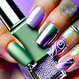 Sage green, lilac, silver, squoval shape, elegant whisps and lilac airbrush