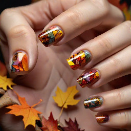 Birthday nails, autumn colours, maximalist, maybe stainglass effect, each nail different design