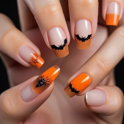 orange french tip with halloween/ fall design simple