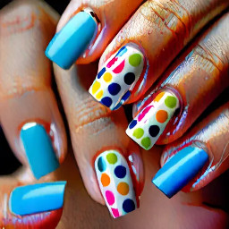 Manicure with French tips, polka dots, blooming, and chrome that is colorful for summer