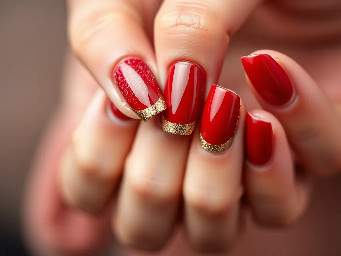 Blood red 3d and shimmer and French tip and gold base