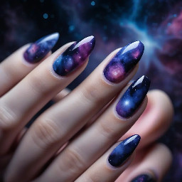 A midnight-nebula-themed manicure.
