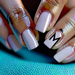 French tip with a tiny m on one