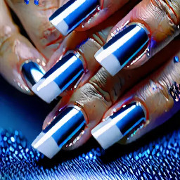 blue chrome nails with white french tip