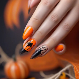 orange french tip with web halloween/ fall design simple