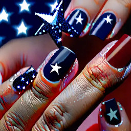 Deep red nails with ring finger nail navy blue with a sparkly star