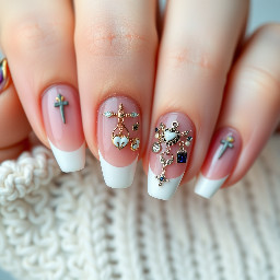 Benson Boone inspired nails French tip with charms