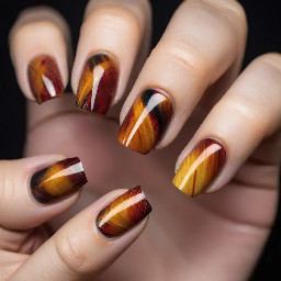 Create multiple images of nail sets with cats eye polish where each nail is a different colour but giving autumn/fall vibes