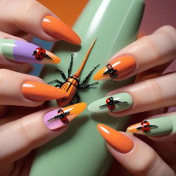 Make design for long ballerina/coffin shaped acrylic nails for Noah kahan concert.(can include various shades and vibrancy) colors that are mainly wanted:magentas,blues,reds,browns,pinks,silver chrome. Minor colors open to (deep vibrant purple,pale yellow,pale green or vibrant green,bright orange or various orange shades,peach. (You do not have to use all colors listed just what looks best).stripes vertical,horizontal stripes,gingham,horse,star,ladybug or dragonfly maybe beetle.