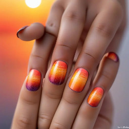 Create me sunset ombre nails with a nail stamp using only KAISE/KASI nail colours with the ring fingers in catseye