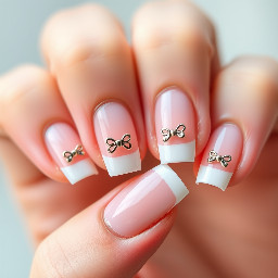 Coquette ballerina nails with french tips and bow charms
