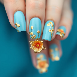 baby blue with gold and flowers