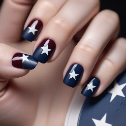Navy blue nails with ring finger dark maroon with white star outline