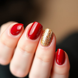Blood red 3d and shimmer and French tip and gold base