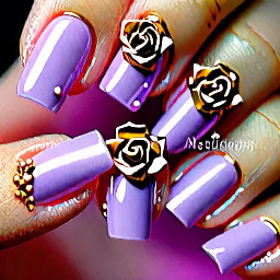Raised 3D acrylic rose buds and pearl-drop destroys sit atop a soft lilac blush base. Two statement mails carry full sculpted blooms with gold charm accents.