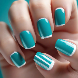 Thumb:      [ Teal ]   Index:      [ Teal with optional thin white tip stripe ]   Middle:     [ Teal ]   Ring:       [ Teal with White '1' long-ways ]  <-- main accent   Pinky:      [ Teal ]