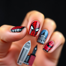 New York themed nails, but with a Spider-Man nail in there