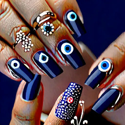 I want navy blue color minimal on all . Evil eye theme at least one of them has it. Add flowers of gel. Add details with silver lines or dots