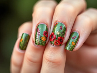 Earthy green brown red forest nature simple  wild flowers