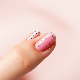 polka dots, pink base, mid length, triangle shape