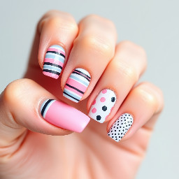 Pastel moment with a mix of horizontal stripes and polka dots