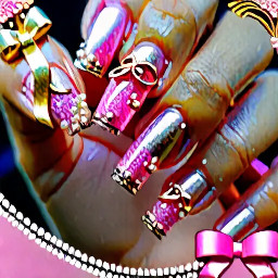 Pink Velvet Ribbon  Inspired by luxury gift wrapping.  * Pink syrup base * Metallic glitter French * 3D ribbon * Pearl accents  Great for engagement and sangjit.