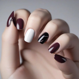 marron nails that say luray in marroon white and black