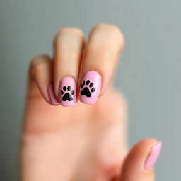 Short almond medium pink nails with dog paw prints