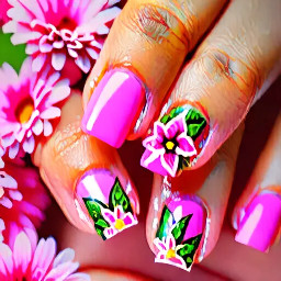 Cute pink nails for teenagers with flowers
