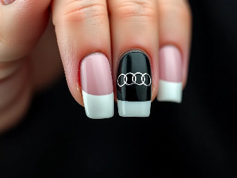 race nails french tips, and an audi emblem on the ring finger