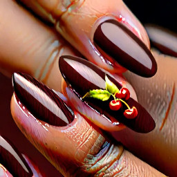 Almond shaped cherry mocha manicure.