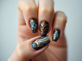 give me nail art based of off rakan from league of legends