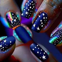 Dark blue with stars and rainbows