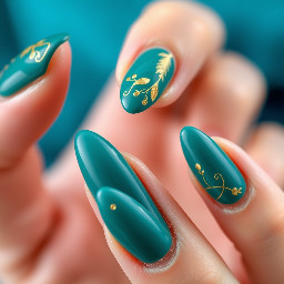 Make almond shaped nails that have designs on them that aren’t too simple but also aren’t too much. I was them to be like a darker teal to match my hoco dress. They can also have gold and other colors if necessary