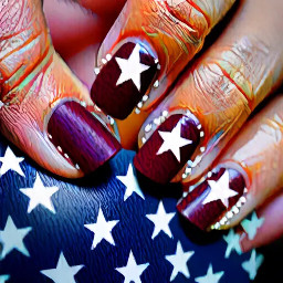 Burgundy nails with navy blue ring finger with white star outline