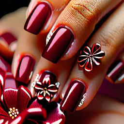Beautiful yet sexy and elegant deep red nail design with a 3D flower
