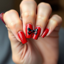 Red and black with a bow nails