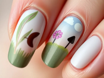 I want a unique almond nail design for farm chic and fun