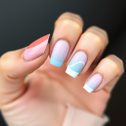 Coral color, pastel blue/ colors, french tips, waves